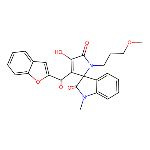 (3'E)-3'-[1-benzofuran-2-yl(hydroxy)methylidene]-1'-(3-methoxypropyl)-1-methylspiro[indole-3,2'-pyrrolidine]-2,4',5'(1H)-trione structure
