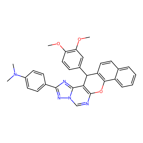 4-[14-(3,4-dimethoxyphenyl)-14H-benzo[7,8]chromeno[3,2-e][1,2,4]triazolo[1,5-c]pyrimidin-2-yl]-N,N-dimethylaniline structure