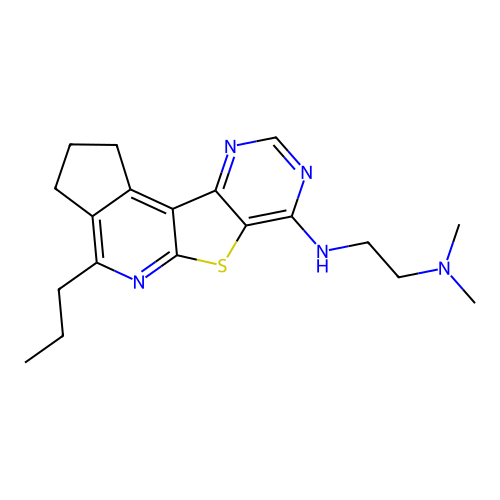 N,N-dimethyl-N'-(4-propyl-2,3-dihydro-1H-cyclopenta[4',5']pyrido[3',2':4,5]thieno[3,2-d]pyrimidin-7-yl)ethane-1,2-diamine structure