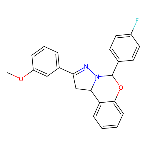 5-(4-fluorophenyl)-2-(3-methoxyphenyl)-1,10b-dihydropyrazolo[1,5-c][1,3]benzoxazine structure