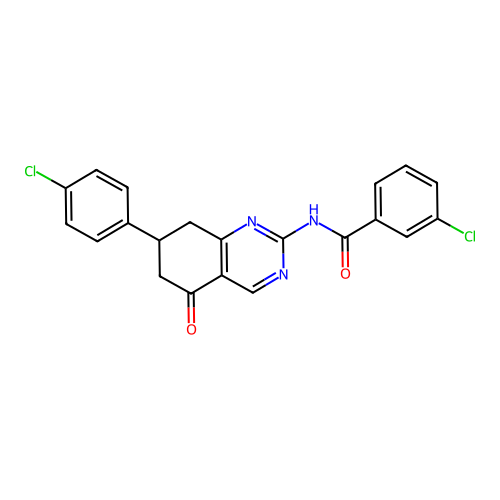 3-chloro-N-(7-(4-chlorophenyl)-5-oxo-5,6,7,8-tetrahydroquinazolin-2-yl)benzamide structure