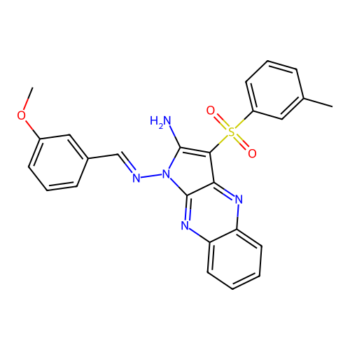 (E)-N1-(3-methoxybenzylidene)-3-(m-tolylsulfonyl)-1H-pyrrolo[2,3-b]quinoxaline-1,2-diamine structure
