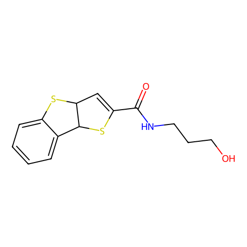 N-(3-hydroxypropyl)-3a,8b-dihydrobenzo[b]thieno[2,3-d]thiophene-2-carboxamide structure