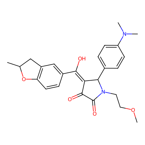 (4E)-5-(4-dimethylaminophenyl)-4-[hydroxy-(2-methyl-2,3-dihydro-1-benzofuran-5-yl)methylidene]-1-(2-methoxyethyl)pyrrolidine-2,3-dione structure