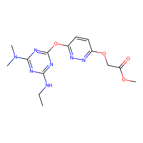 methyl [(6-{[4-(dimethylamino)-6-(ethylamino)-1,3,5-triazin-2-yl]oxy}pyridazin-3-yl)oxy]acetate structure