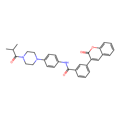 N-[4-[4-(2-methylpropanoyl)piperazin-1-yl]phenyl]-3-(2-oxochromen-3-yl)benzamide structure