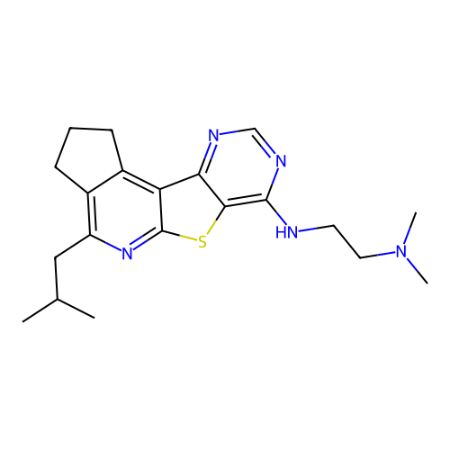 N,N-dimethyl-N'-[4-(2-methylpropyl)-2,3-dihydro-1H-cyclopenta[4',5']pyrido[3',2':4,5]thieno[3,2-d]pyrimidin-7-yl]ethane-1,2-diamine structure