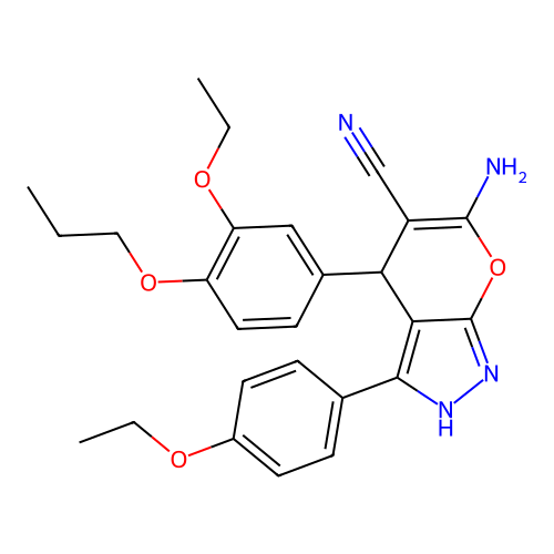 6-amino-3-(4-ethoxyphenyl)-4-(3-ethoxy-4-propoxyphenyl)-1,4-dihydropyrano[2,3-c]pyrazole-5-carbonitrile structure