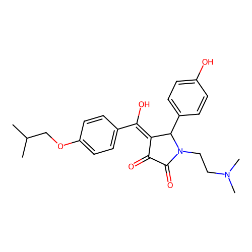 1-(2-dimethylaminoethyl)-4-[hydroxy-[4-(2-methylpropoxy)phenyl]methylidene]-5-(4-hydroxyphenyl)pyrrolidine-2,3-dione structure