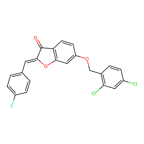 (2Z)-6-[(2,4-dichlorobenzyl)oxy]-2-(4-fluorobenzylidene)-1-benzofuran-3(2H)-one structure