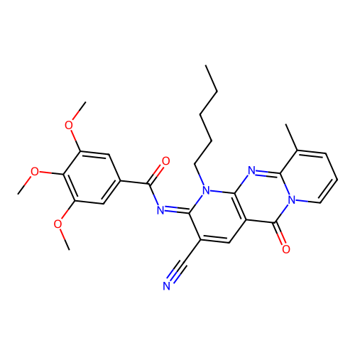 (E)-N-(3-cyano-10-methyl-5-oxo-1-pentyl-1H-dipyrido[1,2-a:2',3'-d]pyrimidin-2(5H)-ylidene)-3,4,5-trimethoxybenzamide structure