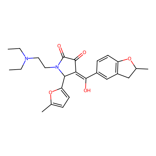 (4E)-1-(2-diethylaminoethyl)-4-[hydroxy-(2-methyl-2,3-dihydro-1-benzofuran-5-yl)methylidene]-5-(5-methylfuran-2-yl)pyrrolidine-2,3-dione structure