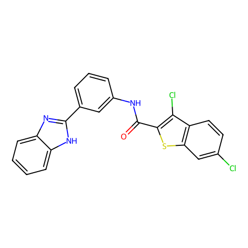N-[3-(1H-benzimidazol-2-yl)phenyl]-3,6-dichloro-1-benzothiophene-2-carboxamide structure