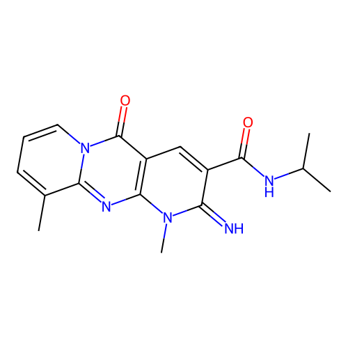 2-imino-1,10-dimethyl-5-oxo-N-(propan-2-yl)-1,5-dihydro-2H-dipyrido[1,2-a:2',3'-d]pyrimidine-3-carboxamide structure