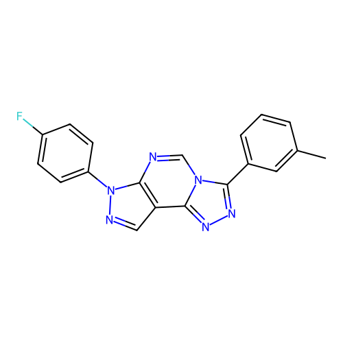 7-(4-fluorophenyl)-3-(3-methylphenyl)-7H-pyrazolo[4,3-e][1,2,4]triazolo[4,3-c]pyrimidine structure