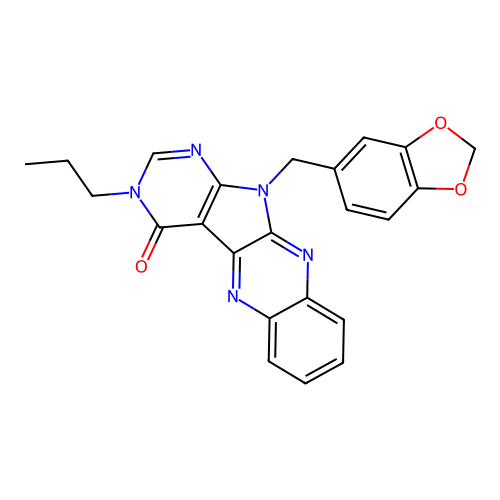 11-(1,3-benzodioxol-5-ylmethyl)-3-propyl-3,11-dihydro-4H-pyrimido[5',4':4,5]pyrrolo[2,3-b]quinoxalin-4-one structure