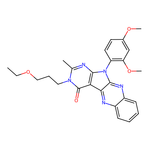 11-(2,4-dimethoxyphenyl)-3-(3-ethoxypropyl)-2-methyl-3,11-dihydro-4H-pyrimido[5',4':4,5]pyrrolo[2,3-b]quinoxalin-4-one structure