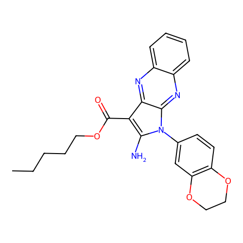 pentyl 2-amino-1-(2,3-dihydro-1,4-benzodioxin-6-yl)-1H-pyrrolo[2,3-b]quinoxaline-3-carboxylate structure