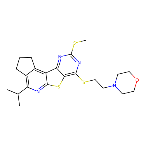 4-(2-((4-isopropyl-9-(methylthio)-2,3-dihydro-1H-cyclopenta[4',5']pyrido[3',2':4,5]thieno[3,2-d]pyrimidin-7-yl)thio)ethyl)morpholine structure