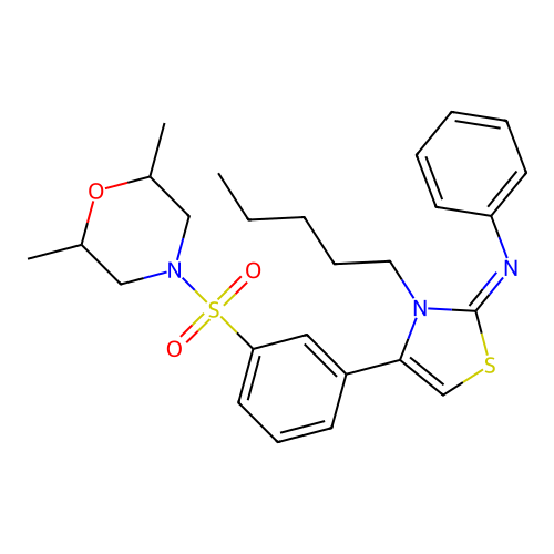 4-[3-(2,6-dimethylmorpholin-4-yl)sulfonylphenyl]-3-pentyl-N-phenyl-1,3-thiazol-2-imine structure