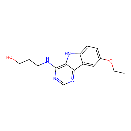 3-[(8-ethoxy-5H-pyrimido[5,4-b]indol-4-yl)amino]propan-1-ol structure