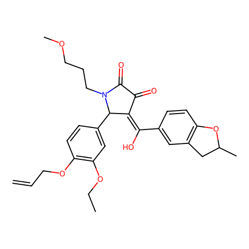 (4E)-5-(3-ethoxy-4-prop-2-enoxyphenyl)-4-[hydroxy-(2-methyl-2,3-dihydro-1-benzofuran-5-yl)methylidene]-1-(3-methoxypropyl)pyrrolidine-2,3-dione structure