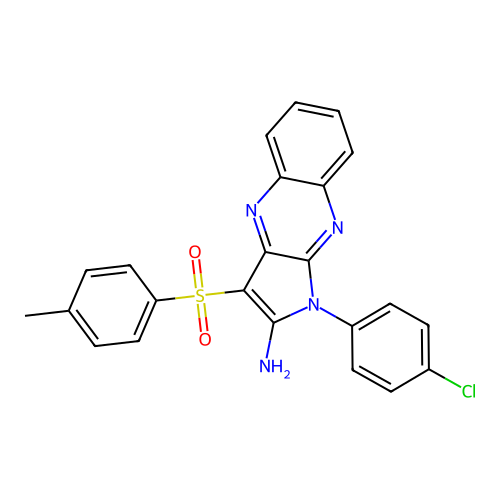 1-(4-chlorophenyl)-3-tosyl-1H-pyrrolo[2,3-b]quinoxalin-2-amine structure