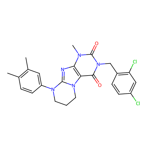 3-(2,4-dichlorobenzyl)-9-(3,4-dimethylphenyl)-1-methyl-6,7,8,9-tetrahydropyrimido[2,1-f]purine-2,4(1H,3H)-dione structure