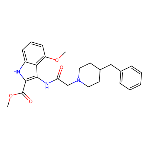 methyl 3-(2-(4-benzylpiperidin-1-yl)acetamido)-4-methoxy-1H-indole-2-carboxylate structure