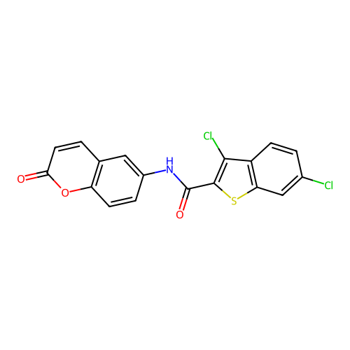 3,6-dichloro-N-(2-oxo-2H-chromen-6-yl)-1-benzothiophene-2-carboxamide structure