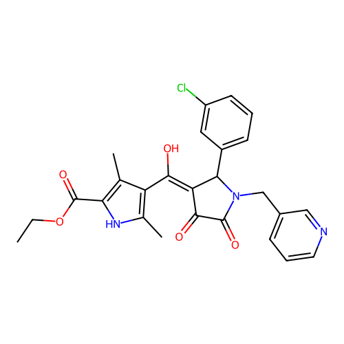 ethyl 4-(2-(3-chlorophenyl)-4-hydroxy-5-oxo-1-(pyridin-3-ylmethyl)-2,5-dihydro-1H-pyrrole-3-carbonyl)-3,5-dimethyl-1H-pyrrole-2-carboxylate structure