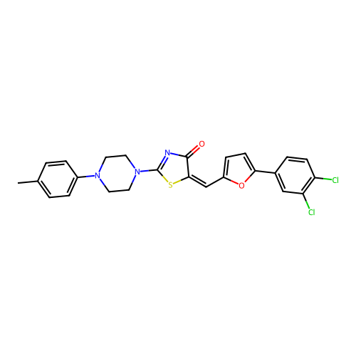 (5E)-5-[[5-(3,4-dichlorophenyl)furan-2-yl]methylidene]-2-[4-(4-methylphenyl)piperazin-1-yl]-1,3-thiazol-4-one structure