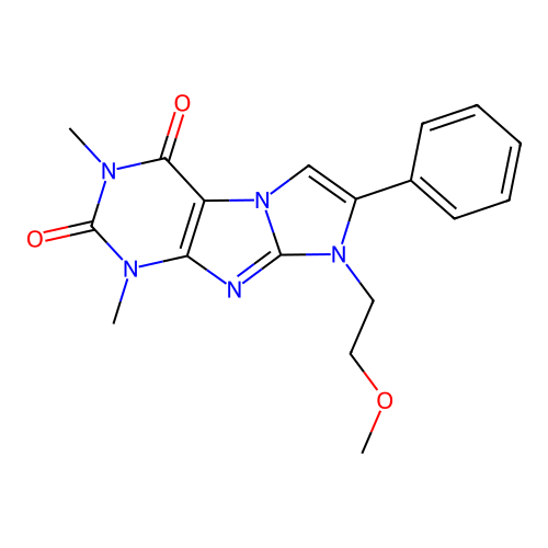 8-(2-methoxyethyl)-1,3-dimethyl-7-phenyl-1H-imidazo[2,1-f]purine-2,4(3H,8H)-dione structure