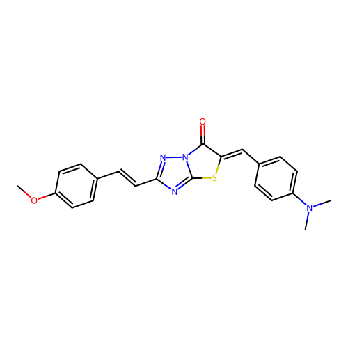 (5Z)-5-[4-(dimethylamino)benzylidene]-2-[(E)-2-(4-methoxyphenyl)ethenyl][1,3]thiazolo[3,2-b][1,2,4]triazol-6(5H)-one structure