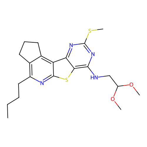 4-butyl-N-(2,2-dimethoxyethyl)-9-(methylsulfanyl)-2,3-dihydro-1H-cyclopenta[4',5']pyrido[3',2':4,5]thieno[3,2-d]pyrimidin-7-amine structure