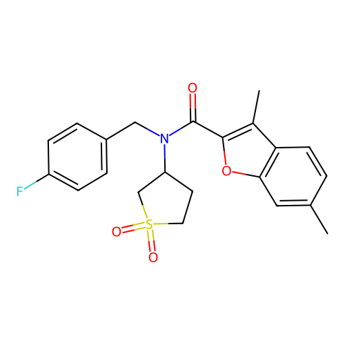 N-(1,1-dioxidotetrahydrothiophen-3-yl)-N-(4-fluorobenzyl)-3,6-dimethyl-1-benzofuran-2-carboxamide structure