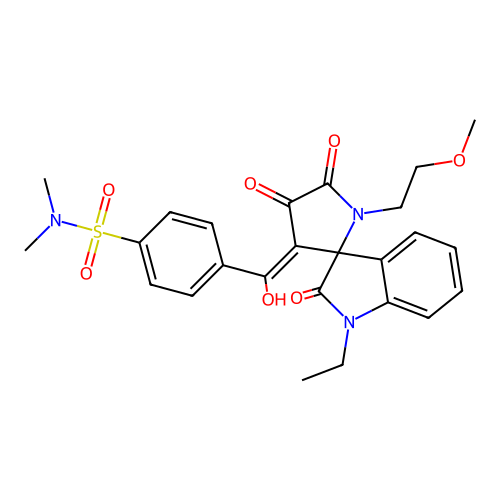 4-{[1-ethyl-4'-hydroxy-1'-(2-methoxyethyl)-2,5'-dioxo-1,1',2,5'-tetrahydrospiro[indole-3,2'-pyrrol]-3'-yl]carbonyl}-N,N-dimethylbenzenesulfonamide structure