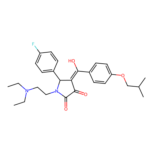 (4E)-1-(2-diethylaminoethyl)-5-(4-fluorophenyl)-4-[hydroxy-[4-(2-methylpropoxy)phenyl]methylidene]pyrrolidine-2,3-dione structure