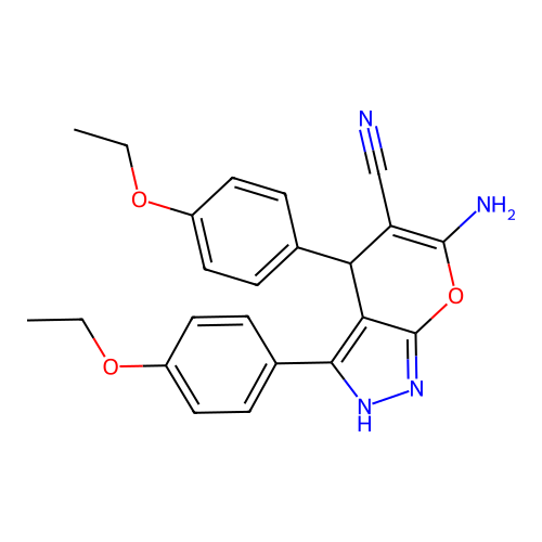 6-Amino-3,4-bis(4-ethoxyphenyl)-1,4-dihydropyrano[2,3-c]pyrazole-5-carbonitrile structure