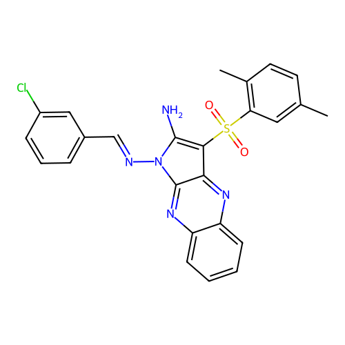 (E)-N1-(3-chlorobenzylidene)-3-((2,5-dimethylphenyl)sulfonyl)-1H-pyrrolo[2,3-b]quinoxaline-1,2-diamine structure