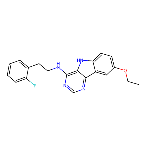 8-ethoxy-N-[2-(2-fluorophenyl)ethyl]-5H-pyrimido[5,4-b]indol-4-amine structure