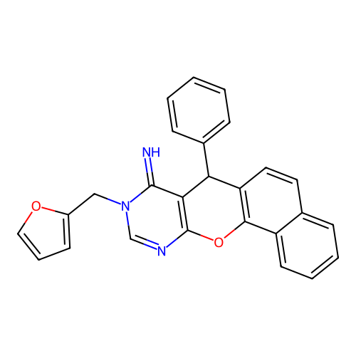 9-(furan-2-ylmethyl)-7-phenyl-7,9-dihydro-8H-benzo[7,8]chromeno[2,3-d]pyrimidin-8-imine structure