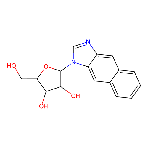 2-Benzo[f]benzimidazol-3-yl-5-(hydroxymethyl)oxolane-3,4-diol structure