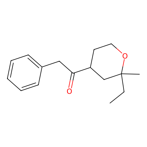 1-(2-ethyl-2-methyltetrahydro-2H-pyran-4-yl)-2-phenylethanone structure