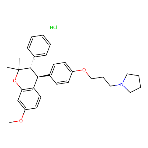 Pyrrolidine, 1-(3-(4-(3,4-dihydro-2,2-dimethyl-7-methoxy-3-phenyl-2H-1-benzopyran-4-yl)phenoxy)propyl)-, hydrochloride, (E)- structure