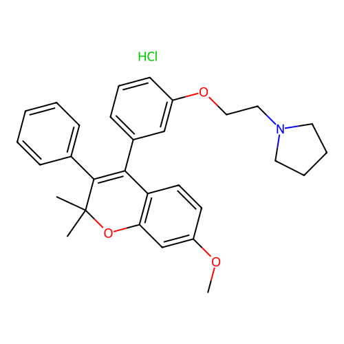 2,2-Dimethyl-3-phenyl-4-(m-(beta-pyrrolidinoethoxy)phenyl)-7-methoxychromene hydrochloride structure