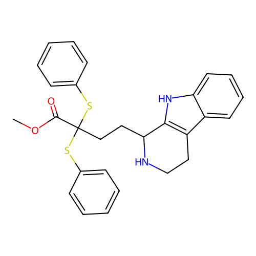 methyl 2,2-bis(phenylsulfanyl)-4-(2,3,4,9-tetrahydro-1H-pyrido[3,4-b]indol-1-yl)butanoate structure