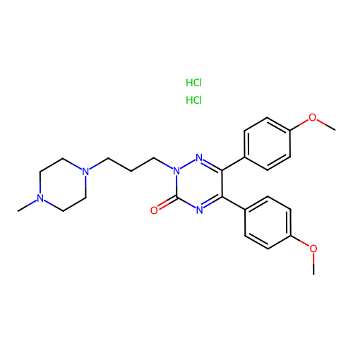 1,2,4-Triazin-3(2H)-one, 5,6-bis(4-methoxyphenyl)-2-(3-(4-methyl-1-piperazinyl)propyl)-, dihydrochloride structure
