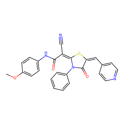 (2E)-2-cyano-N-(4-methoxyphenyl)-2-[(5E)-4-oxo-3-phenyl-5-(pyridin-4-ylmethylidene)-1,3-thiazolidin-2-ylidene]acetamide structure