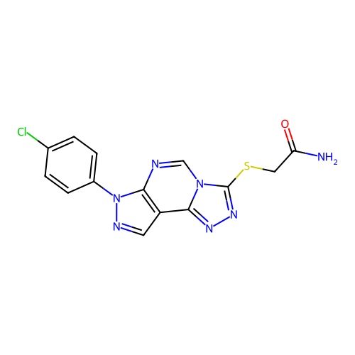 2-((7-(4-chlorophenyl)-7H-pyrazolo[4,3-e][1,2,4]triazolo[4,3-c]pyrimidin-3-yl)thio)acetamide structure